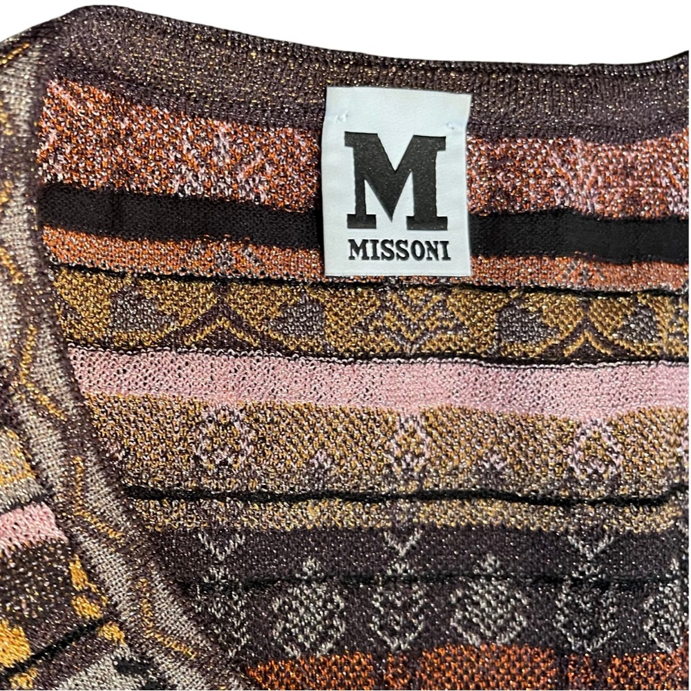 MISSONI VALENTINO S.P.A. MULTICOLOR LUREX JACQUARD KNIT DRESS SZ 10, SCOOP NECK - Picture 4 of 13